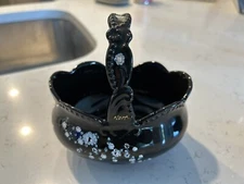 Black Porcelain Basket With Handed Painted Flowers 