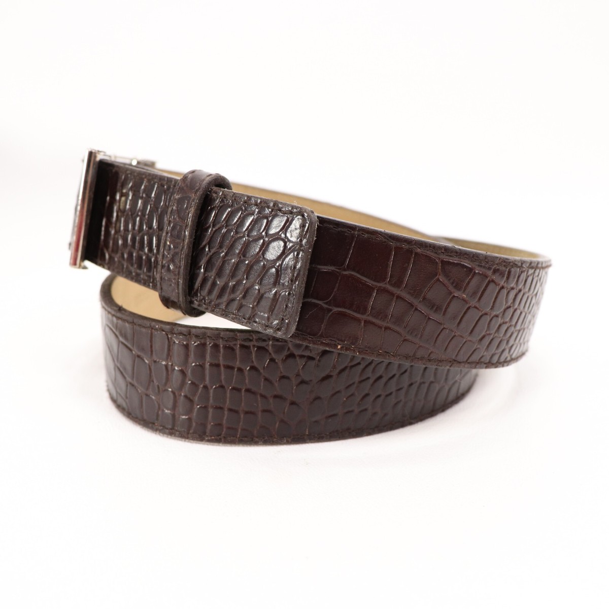 DKNY Belt Women M Brown Italian Alligator Calfskin Leather  display picture 1
