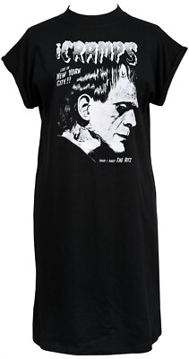 The Cramps Damen Psychobilly High Neck T-Shirt Kleid Frankenstein Horror Gig