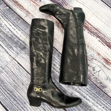 Vintage Salvatore Ferragamo Tall Black Leather Boots Women's US 6
