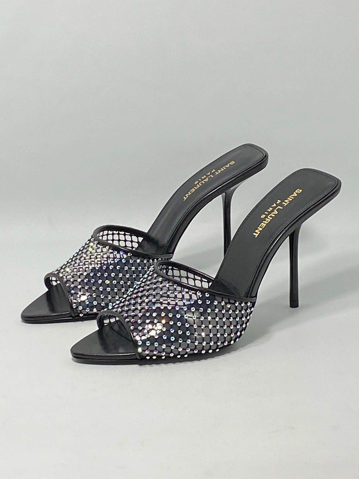 $1195 Saint Laurent Luz Mules in rete con strass taglia 39