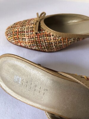 Mules Vintage Carole Little - Tweed & Cuir - Taille US 8B (Petit Talon) - Occasion