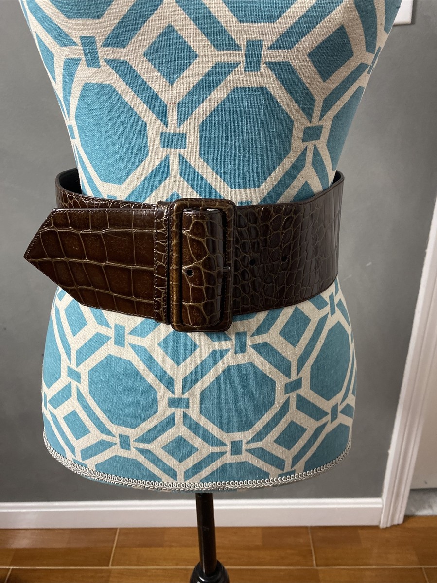 Authentic PRADA Brown Shine Alligator Wide Belt Size: 75/30