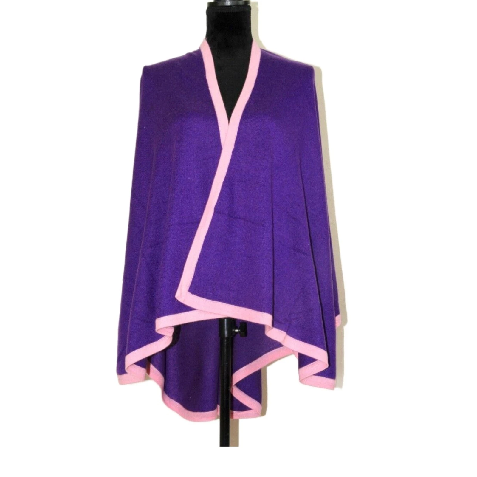 Ladies Cashmere Poncho Cape Purple Wrap Travel Blanket Scarf Nepalese Pashmina