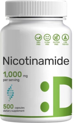Flush Free Niacin 1000mg Nicotinamide  500 Caps Vitamin B3