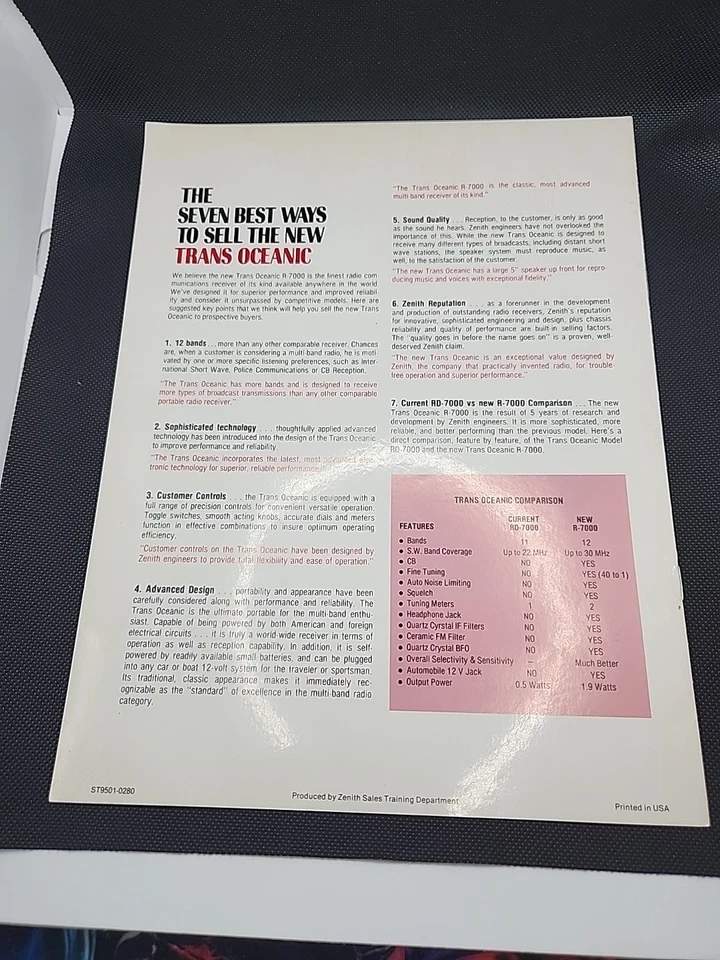 Zenith Trans Oceanic R7000 Brochure 1980 - Image 3 of 3