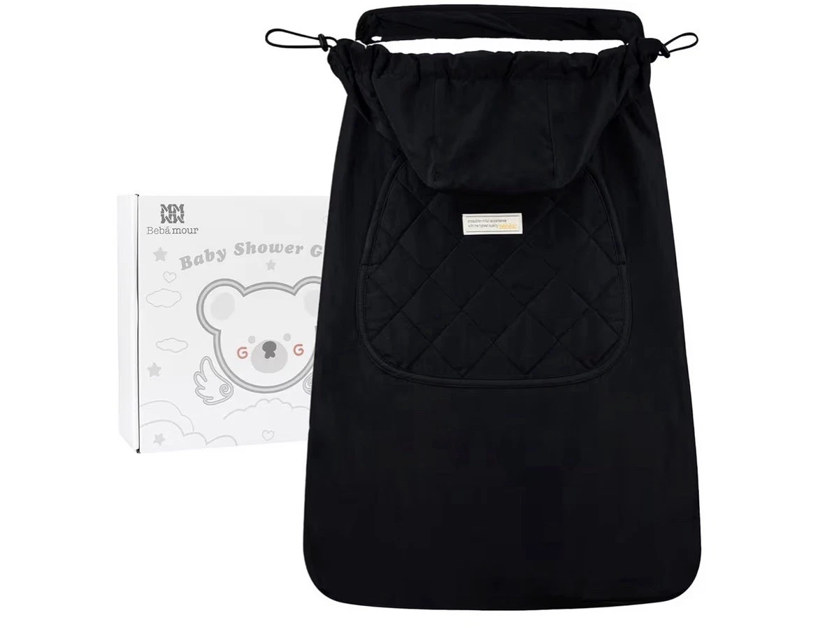 NWT! Bebamour Black Baby Carrier Cover for Winter, Warm Universal Hoodie Blanket
