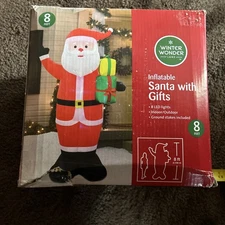 Winter Wonder Lane Inflatable 8' Tall Lighted Santa W/Gifts NEW IN BOX