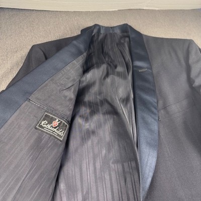 Vintage After Six Rothschilds Mens Black Wool Tuxedo Jacket Satin Shawl Lapel