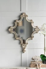 30" x 23.5" Artistic White Diamond Scrollwork Mirror, Home Accent Mirror