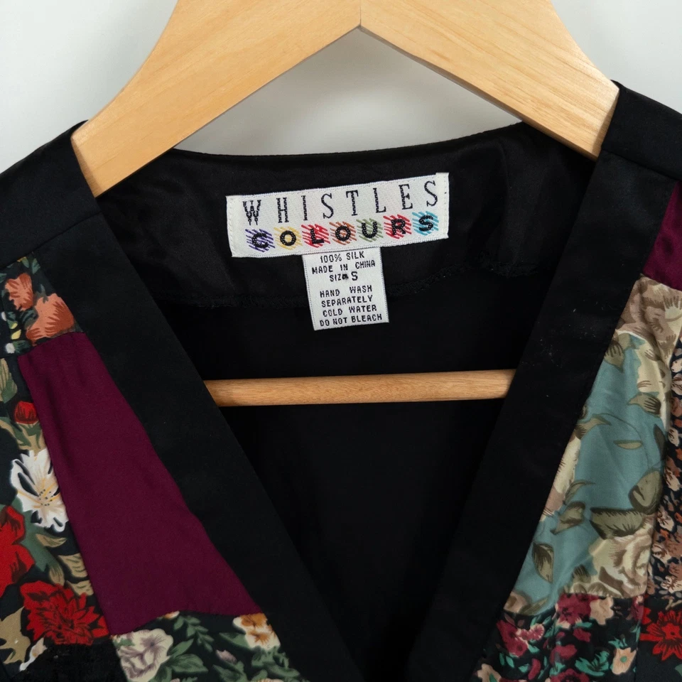 Vintage 90s Silk Patchwork Vest Womens S Floral Grunge Cottage Boho - Изображение 3 из 4