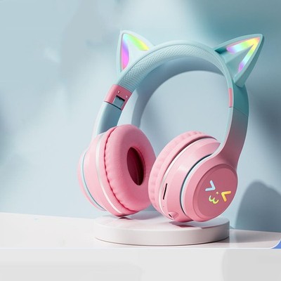 Bluetooth Earphones Cute Styling Foldable Breathing Color Light Wireless Pink