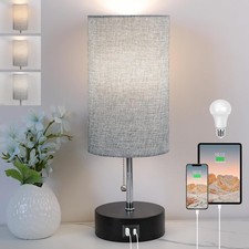 Modern Bedside Table Lamp with USB Ports  AC Outlet for Enhanced Convenience