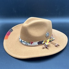 OIERNFE Boho Cowboy Hat Classic Feather Sz L / XL
