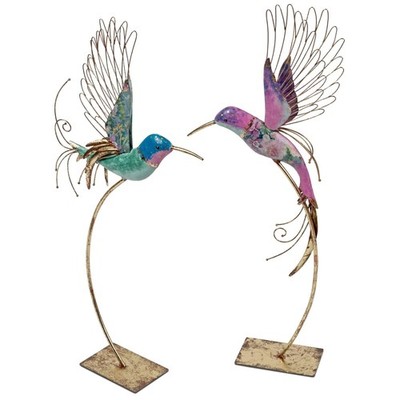 2er Set Dekofiguren Kolibri, Vogel blau + pink auf Fuß 80cm Metall Formano S26