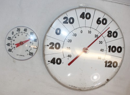 Vintage 12" Jumbo Dial TCA Tru Temp Round Thermometer + bonus Acurite 5"