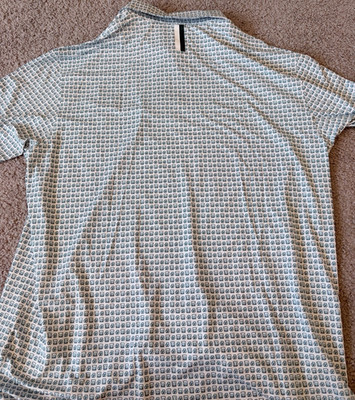 Rhoback Men's White Green Geometric Short Sleeve Polo Shirt Size M