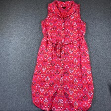 Ann Taylor Button Front Dress w/belt Womens 12 Pink Floral Linen Blend