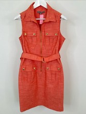 Sharagano Utility Shirt Pockets Belted Cotton Classic Size S Coral Women Dress