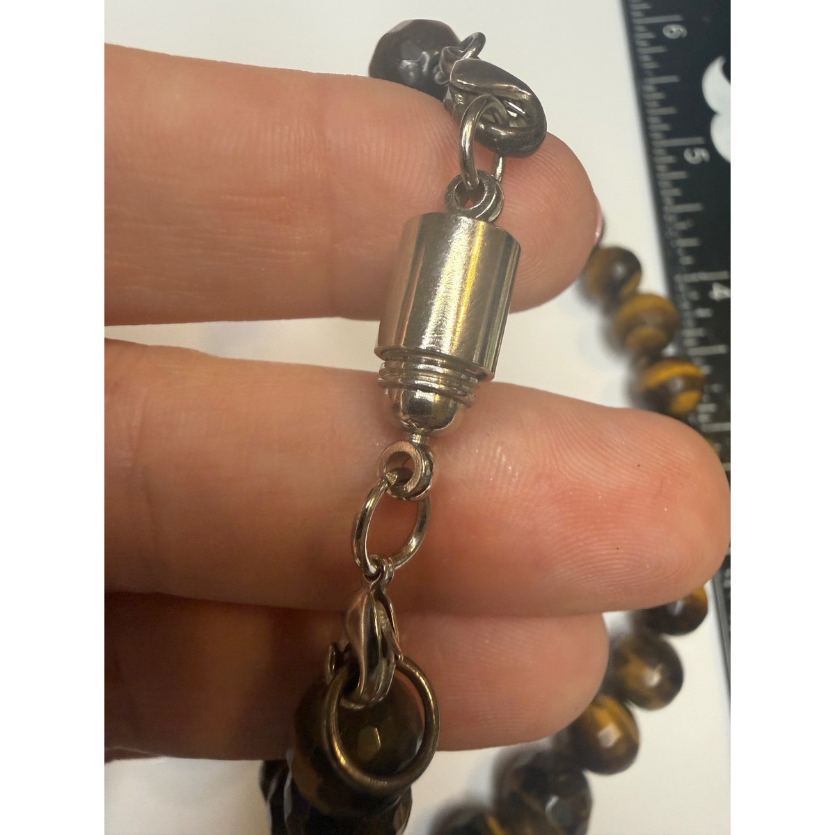Natural Tigers Eye Graduated Faceted Bead Necklace Brown Gold 18 Inch Magnetic View 2
