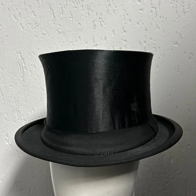 Men’s Edwardian 1900s Black Top Hat Vintage European 100% Silk 56 cm 7 UK - Image 1 of 4