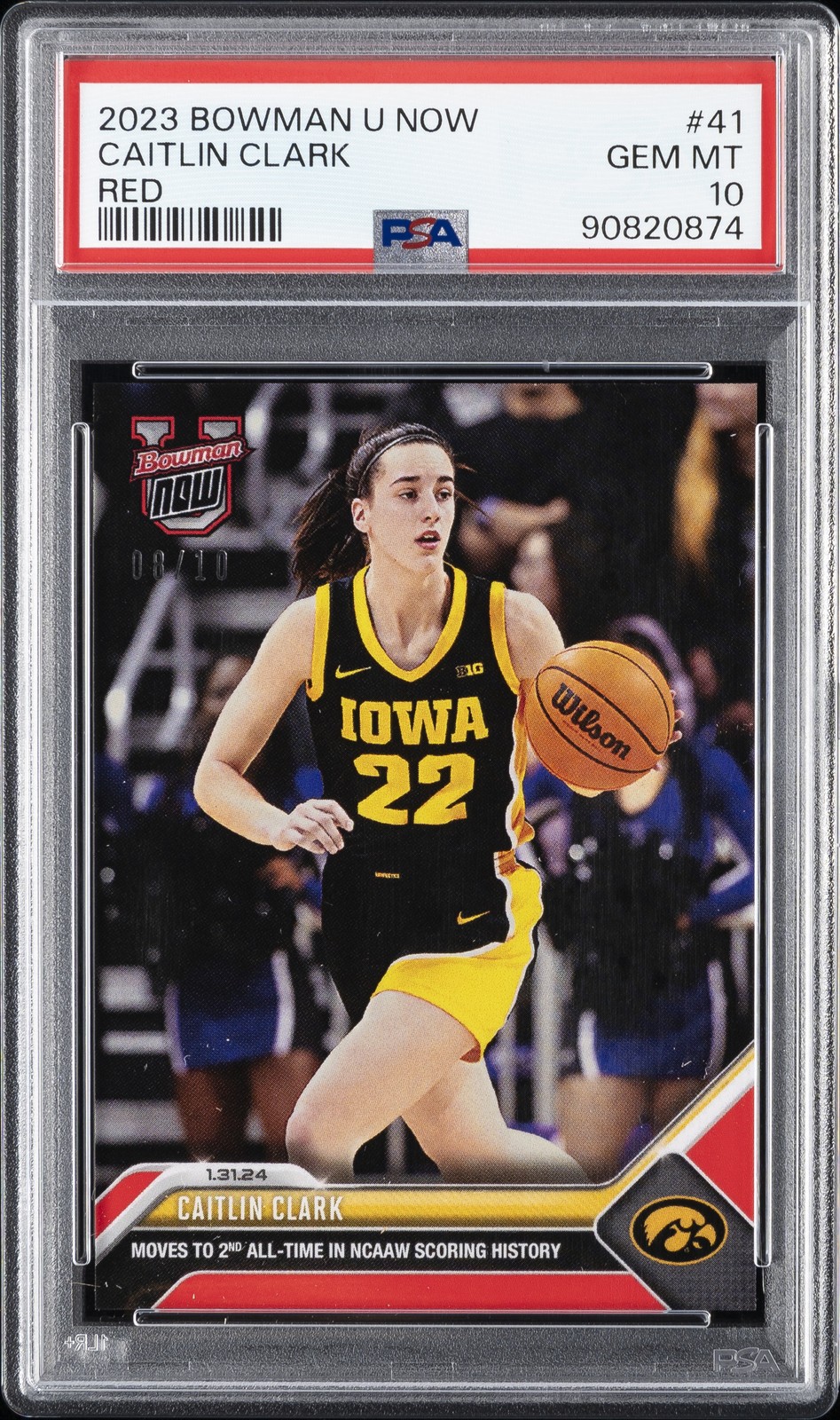 2023 BOWMAN U NOW RED #41 CAITLIN CLARK 8/10 PSA 10