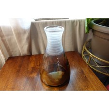 Vintage Mid Century handblown 2 tone amber brown glass vase frosted ring neck