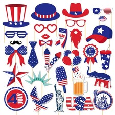 30 Pcs 4th of July Photo Booth Props USA Patriotic Picture Props for Party