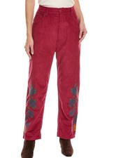 FARM RIO Burgundy Embroidered Corduroy pants relaxed Fit Size Small