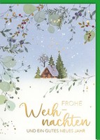 Weihnachten - Karte Mit Umschlag - Zeichnung, Haus Im Schnee