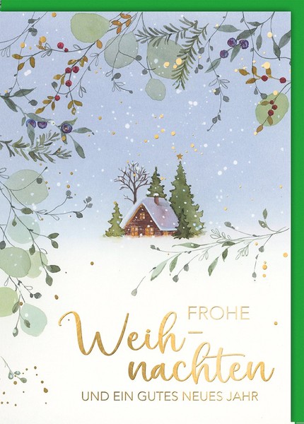 Weihnachten - Karte Mit Umschlag - Zeichnung, Haus Im Schnee-image