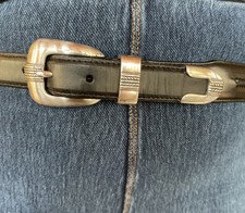 VTG Black Genuine Leather Belt With Silver Buckle Southwestern 90s Size 40