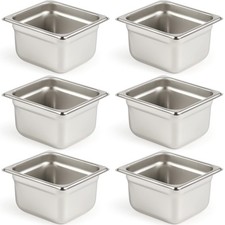 6 Pack Anti-Jam Hotel Pans, 1/6 Size 4 Inch Deep, NSF Commercial 18/8 Stainle...