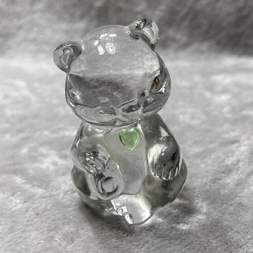 Fenton Art Glass Bear Figurine August Birthstone Green Peridot Heart Crystal 3.7