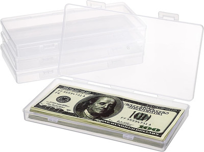 4 Pack Plastic Money Organizer Clear Cash Box with Lid Flat Money Saving Holder 