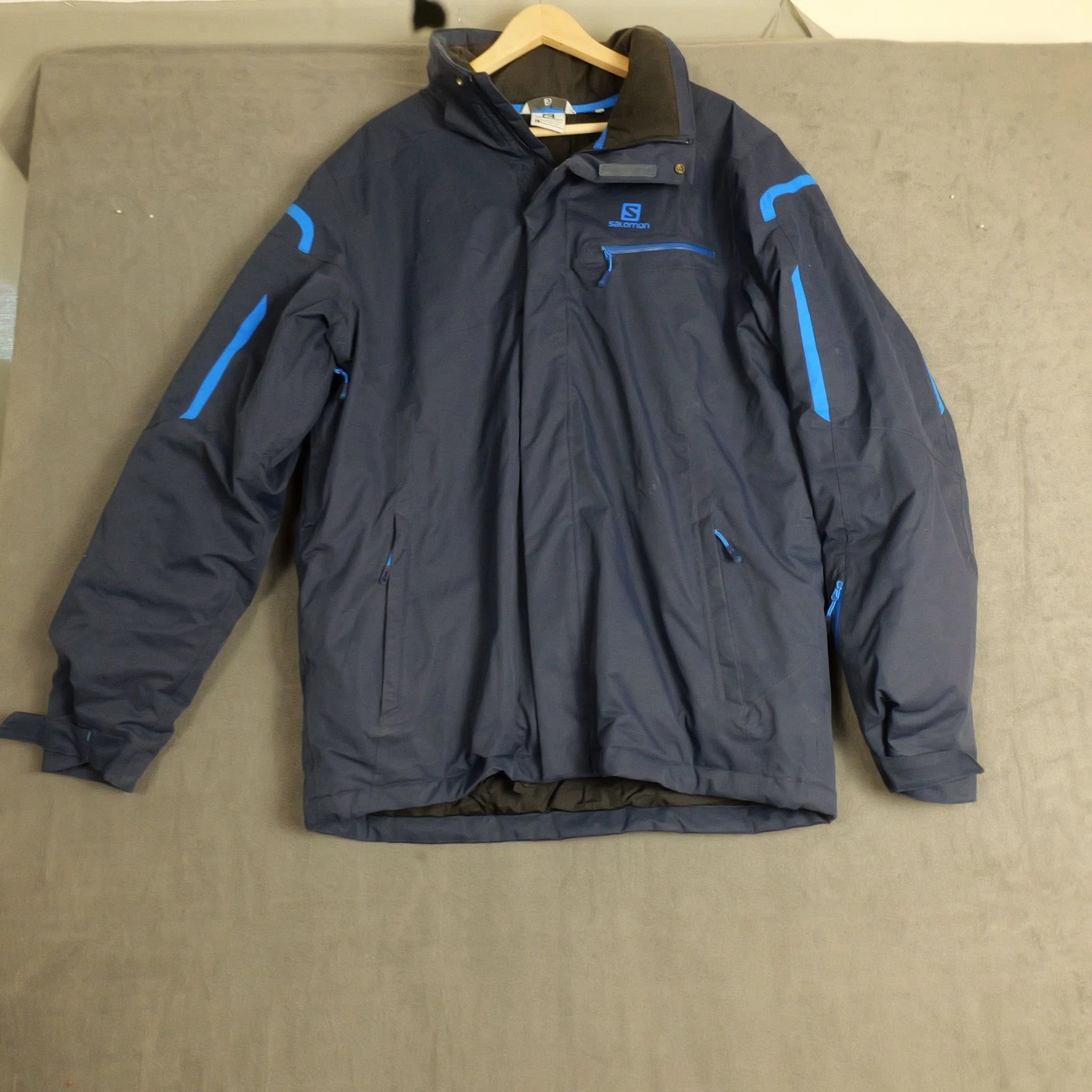 Salomon Jacket Mens L Navy Blue Ski Snow Insulated Hooded Zip Pockets ClimaPro