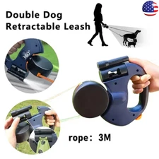 Dual Pet Leash Retractable Reflective Lead 360 Swivel Double Dog Walking Leash