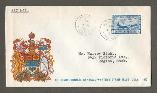 Canada first day cover, Talbot Cachet C7, 1942 plane, war set [ 799