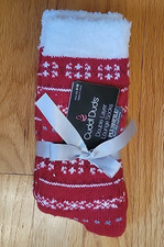 NEW Cuddl Duds Women's Double Layer Lounge Socks Red White Non Slip Shoe 4-10
