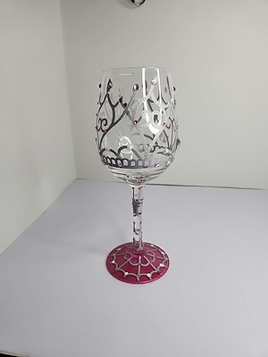 Lolita My Tiara Wine Glass Hand Painted  Glitter With Faux Pearls & Rhinestones 