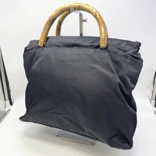 Prada Triangle Logo Black Bamboo Nylon Handbag Side Logo From Japan Prada