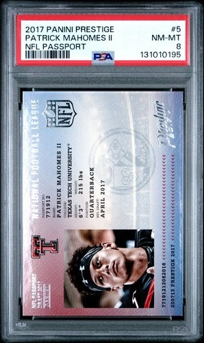 2017 PANINI PRESTIGE NFL PASSPORT 5 PATRICK MAHOMES II RC PSA 8