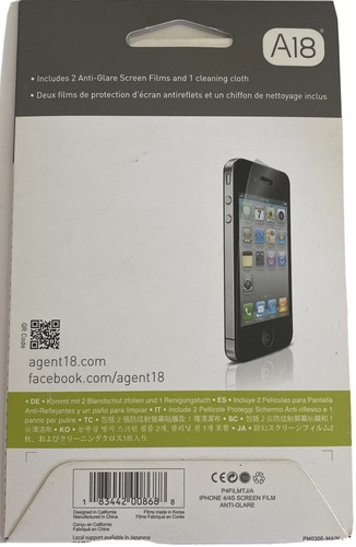Agent18 Screen Film Anti-Glare 2x for Apple iPhone 4s/4 #P4FILMTJ/A - Picture 2 of 2