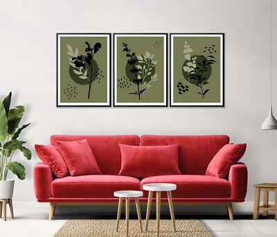Green Leaves Vector Abstract Set of 3 Poster Wall Art Prints Unframed QUALITY