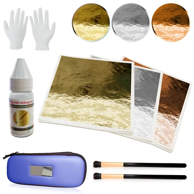 NOZZLEBOSS XXL Blattgold Starter SET 25x 140mm Blattsilber Blattkupfer Schlagmetall Kleber