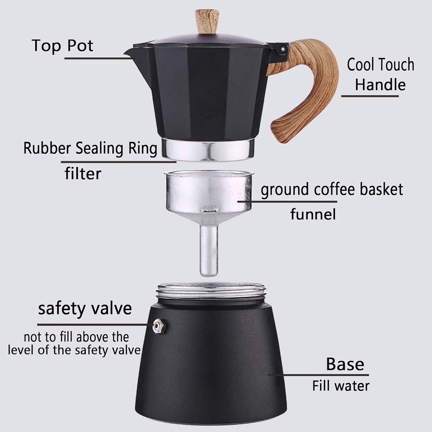 Italian Stovetop Espresso Maker Manual Cuban Coffee Percolator Machine 3/6 Cup
