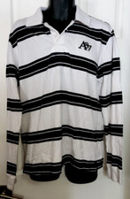 Vtg Aeropostale Rugby Polo Shirt Mens L Gray White Long Sleeve Striped w Logo