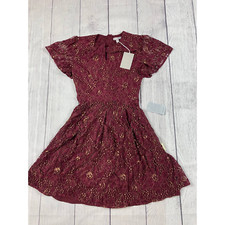 Chelsea28 Metallic Lace Short Sleeve Fit & Flare Dress, XS