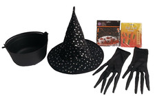 Witch Hat Adult Silver Moon Stars Calderon, Web Dollies Leaf Stringer Halloween