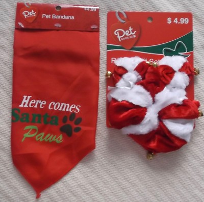 PET CENTRAL RED CHRISTMAS BANDANA AND RUFF & CUFF SET - NEW